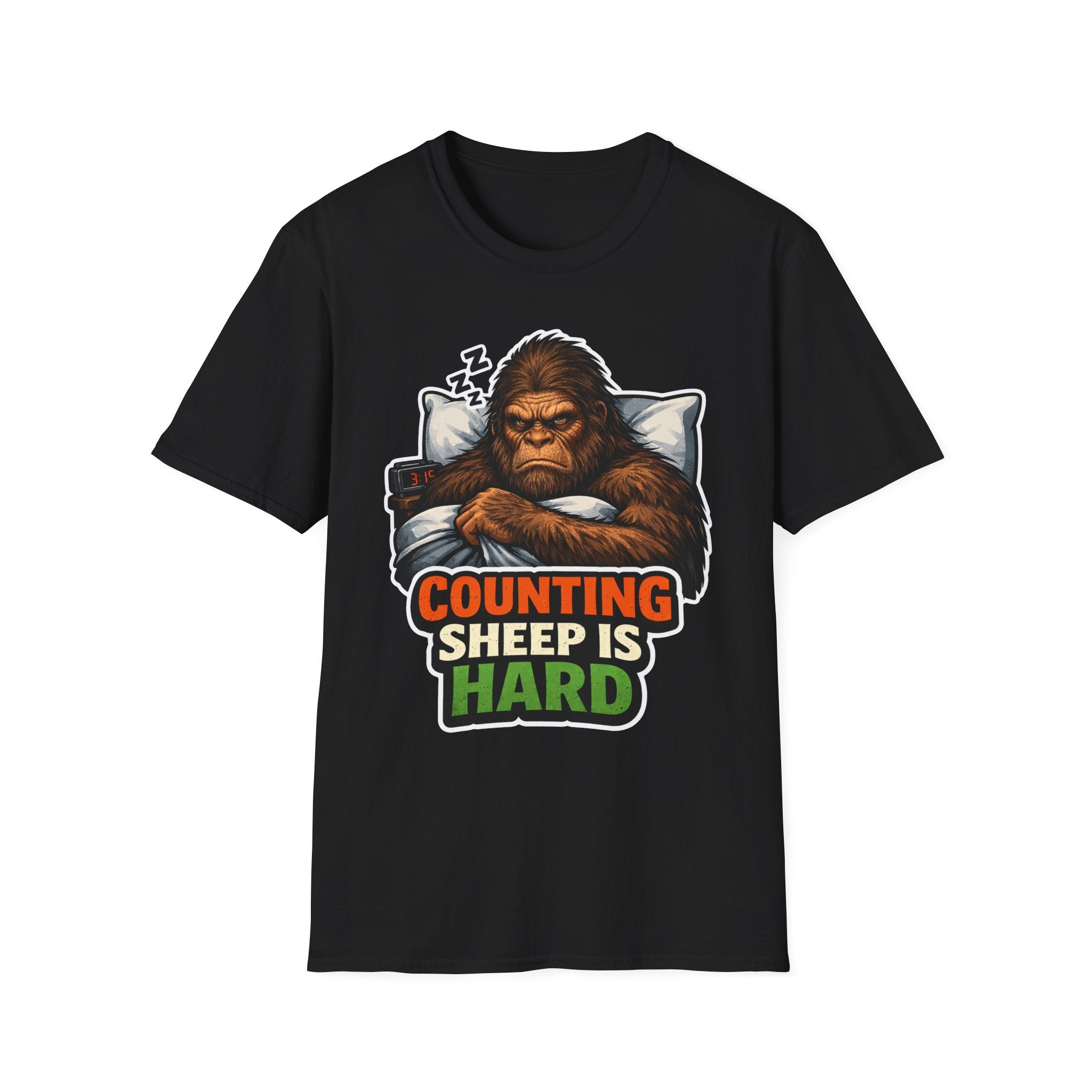 Counting Sheep Is Hard Funny Bigfoot Insomnia T-Shirt | Cryptid Companions Collection by PetPulse