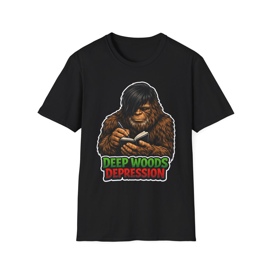 Deep Woods Depression Funny Emo Bigfoot T-Shirt | Cryptid Companions Collection by PetPulse