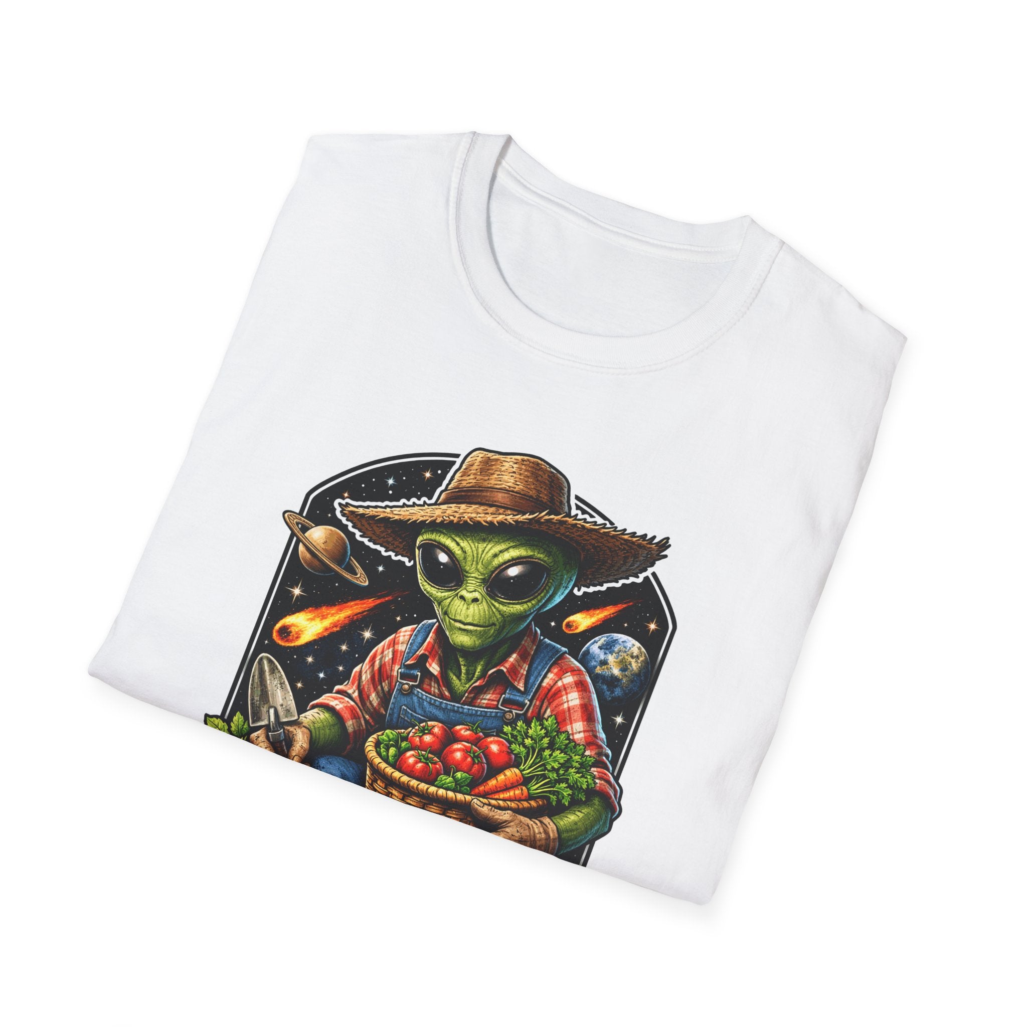There's Been a Meteoric Rise in Gardening Funny Alien Farmer T-Shirt | Cosmic Encounters Collection by PetPulse