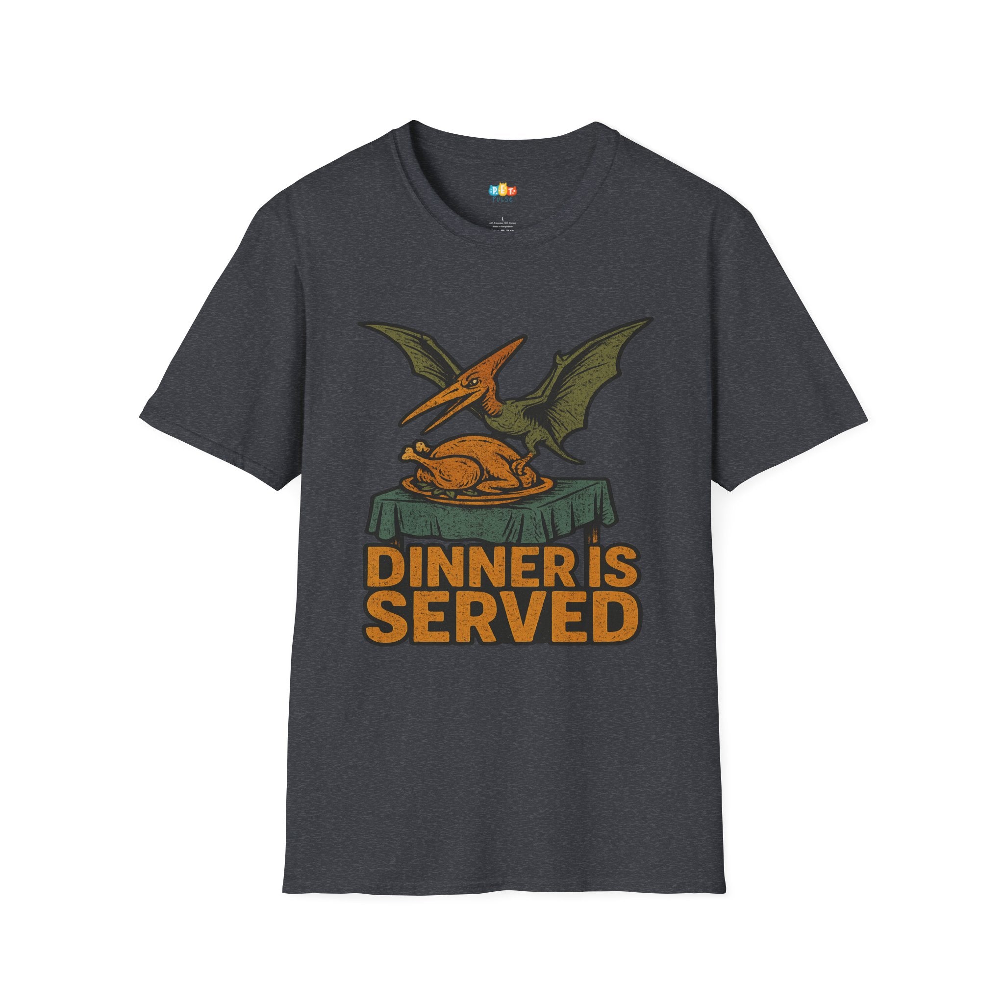 Dinner Is Served Pterodactyl Thanksgiving T-Shirt - Funny Flying Dinosaur Turkey Day Prehistoric Holiday Feast Tee