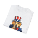 I Want You to Throw Funny Uncle Sam Yellow Labrador T-Shirt | Patriotic Lab Retriever Tennis Ball Graphic Tee | Uncle Sam Pups