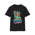Sniffing Out Freedom Funny Beagle Statue of Liberty T-Shirt | Lady Liberty Pups Collection by PetPulse