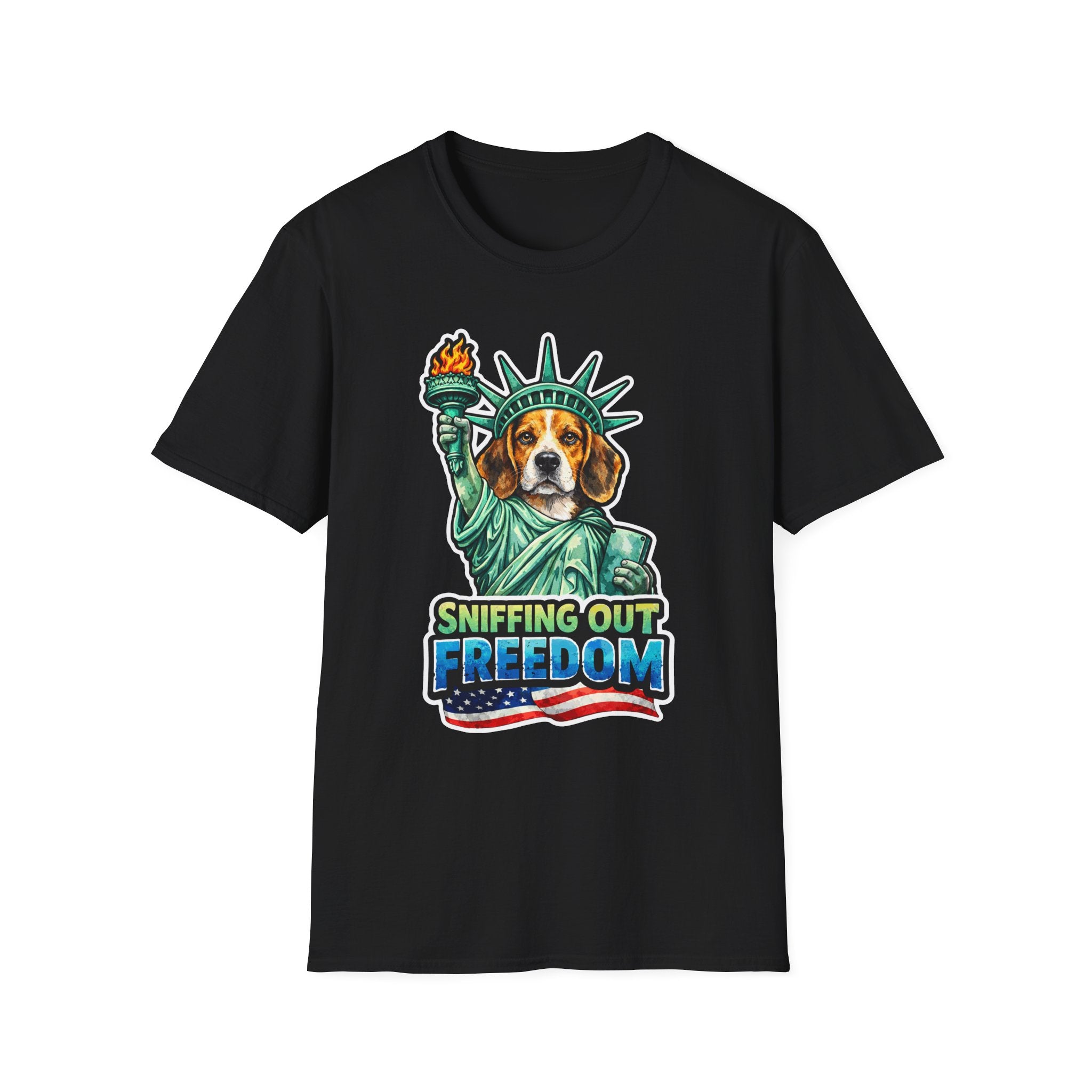 Sniffing Out Freedom Funny Beagle Statue of Liberty T-Shirt | Lady Liberty Pups Collection by PetPulse