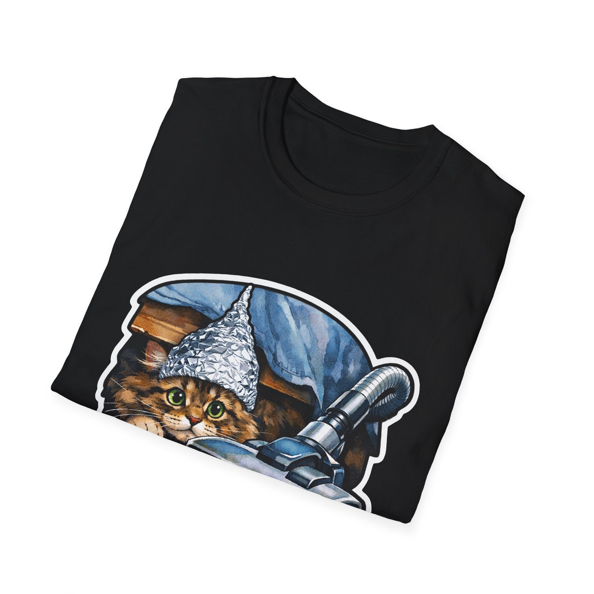 The Vacuum Is Listening Funny Conspiracy Cat T-Shirt | Cat-Spiracy Theorist Series | Pet-Spiracy Theorist Collection by PetPulse