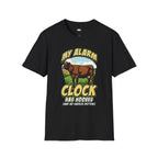 My Alarm Clock Has Hooves T-Shirt - Funny Farm Life Rural Country Living Dairy Cow Farmer Graphic Tee