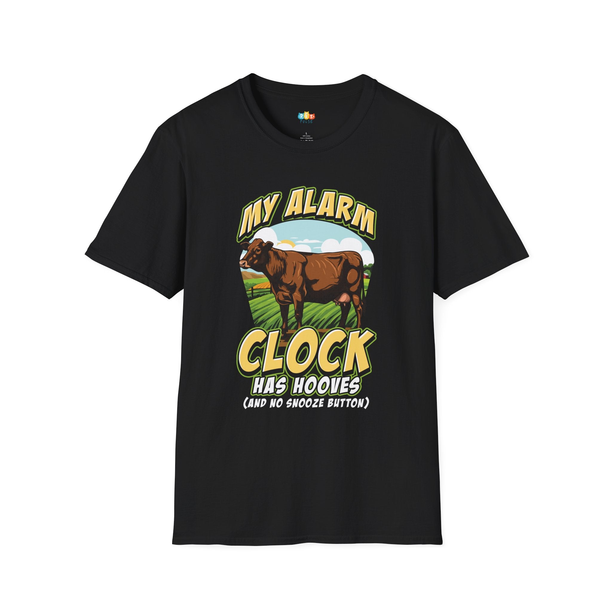 My Alarm Clock Has Hooves T-Shirt - Funny Farm Life Rural Country Living Dairy Cow Farmer Graphic Tee
