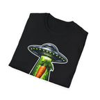 Veggie Beam Only Funny UFO Abducting Carrot T-Shirt | Cosmic Encounters Collection by PetPulse