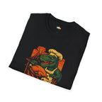 Happy Prehistoric Thanksgiving T-Rex Chef T-Shirt - Funny Dinosaur Turkey Day Cooking Holiday Kitchen Volcano Tee