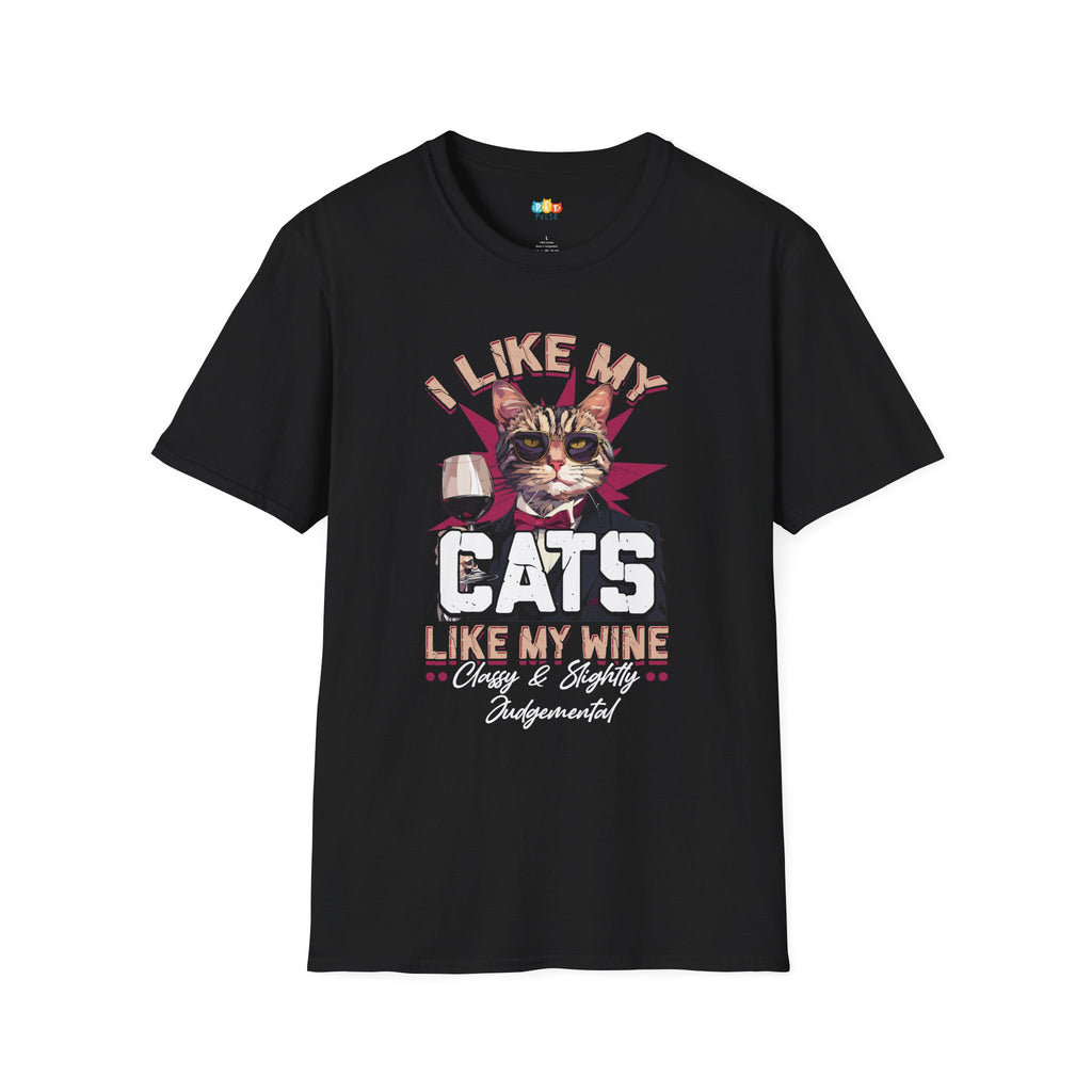 I Like My Job I Like My Wine T-Shirt - Funny Cat Wine Lover Work Life Balance Office Humor Graphic Tee