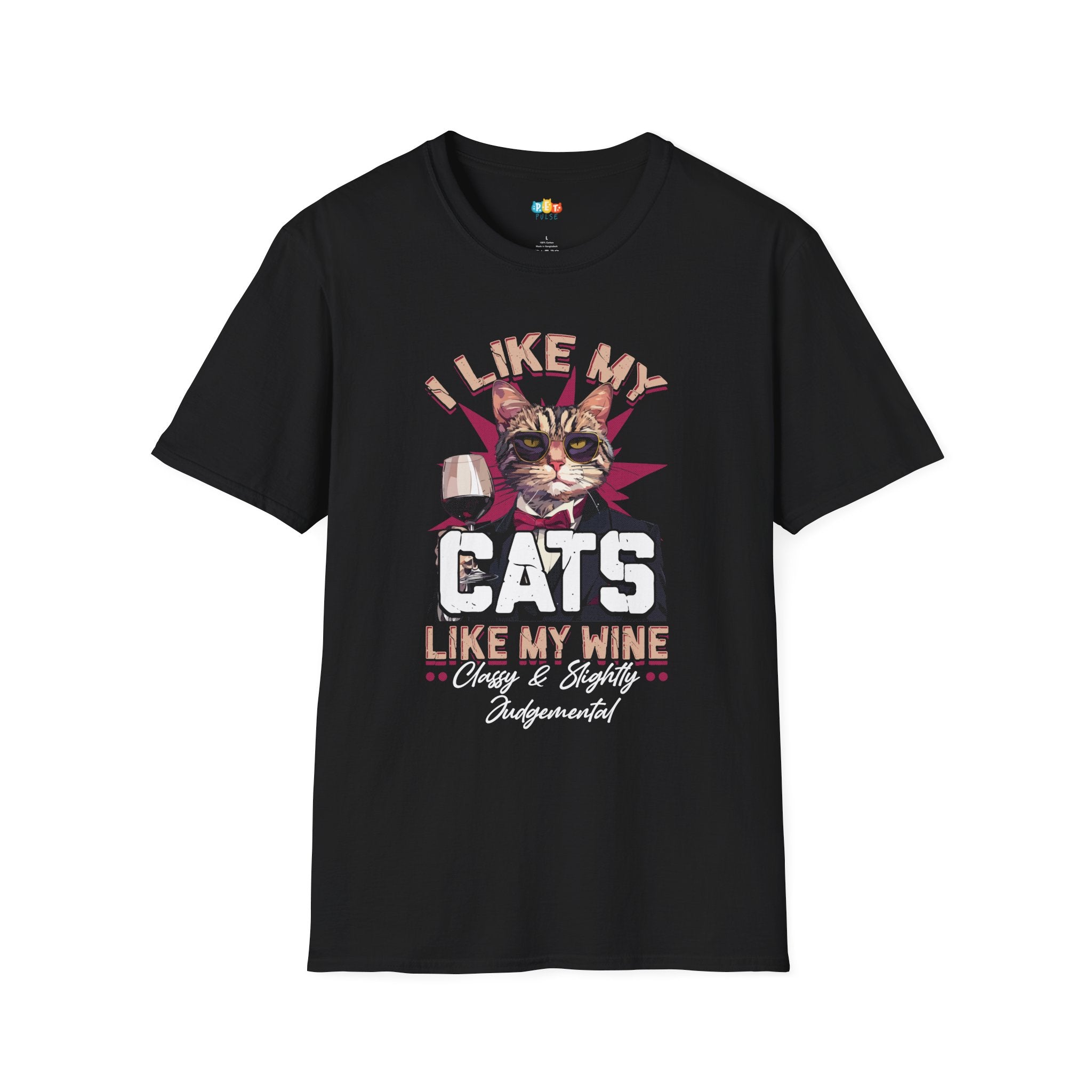 I Like My Job I Like My Wine T-Shirt - Funny Cat Wine Lover Work Life Balance Office Humor Graphic Tee