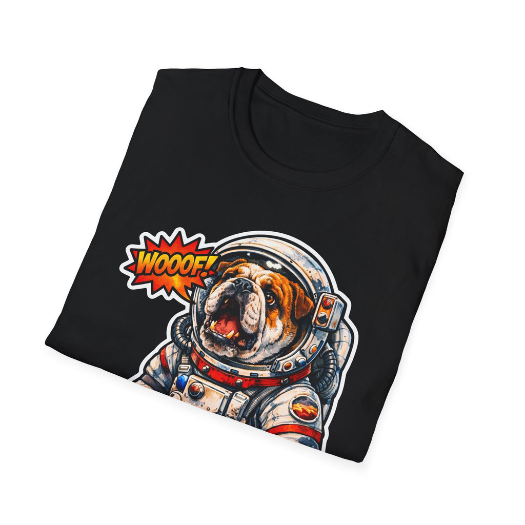 The First Woof on Mars Funny English Bulldog Astronaut T-Shirt | Cosmic Encounters Collection by PetPulse