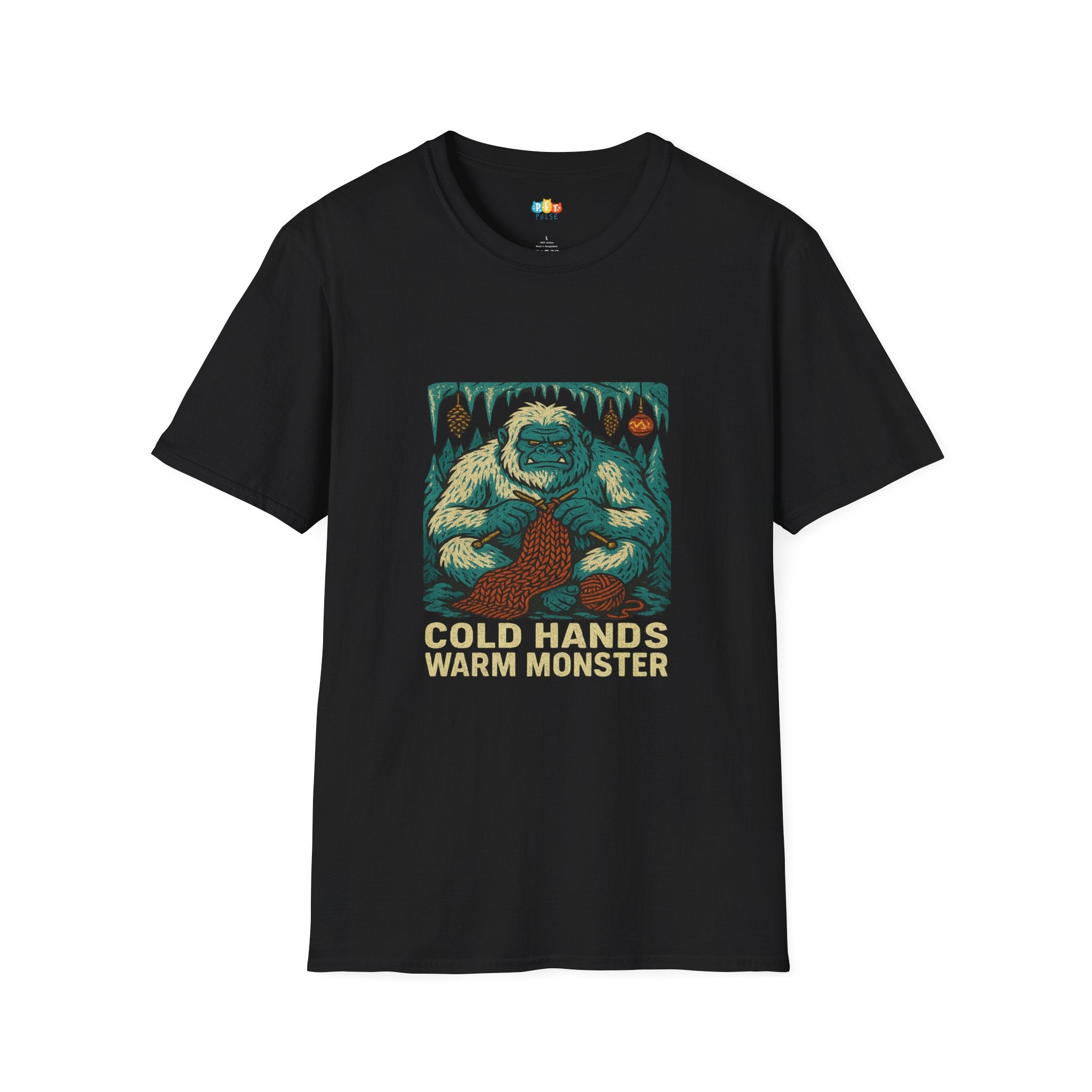 Cold Hands Warm Monster Christmas T-Shirt - Funny Holiday Bigfoot Yeti Knitting Winter Cryptid Xmas Tee