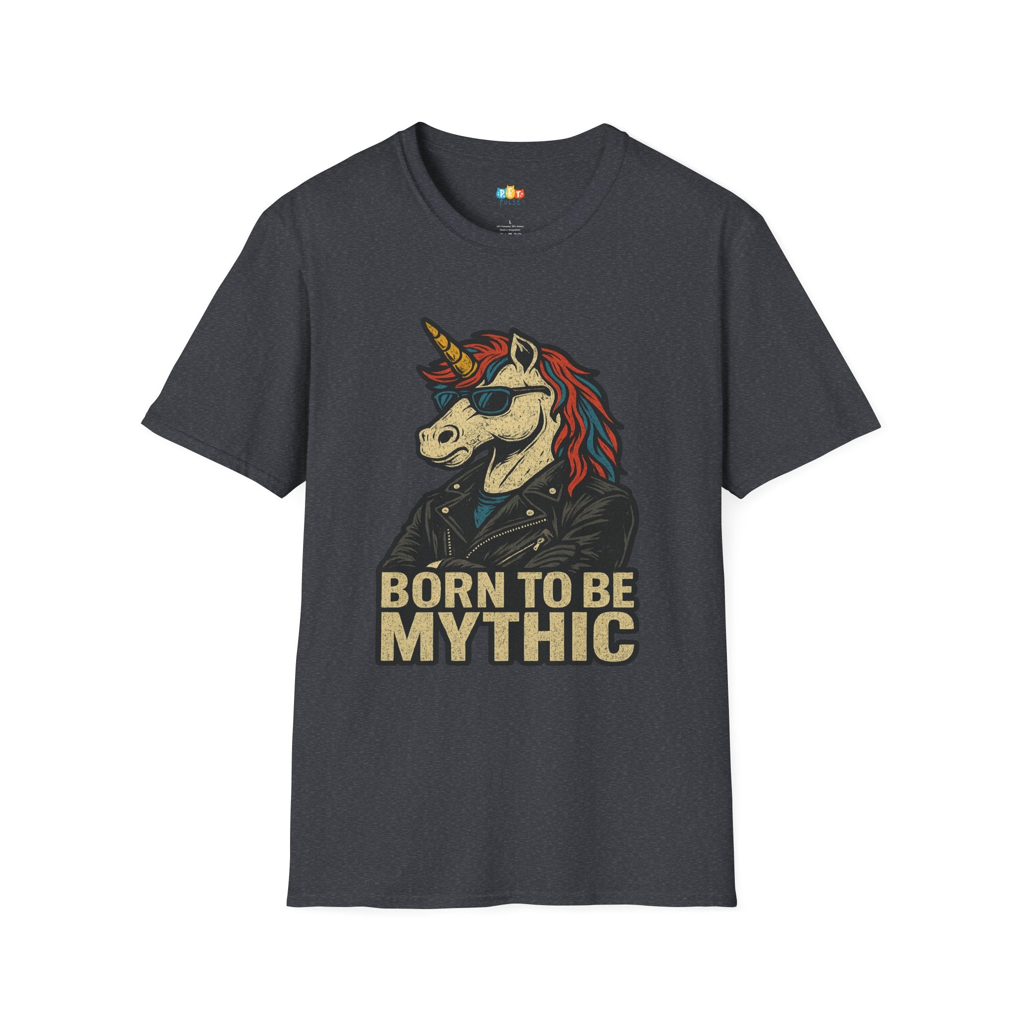Born to Be Mythic Unicorn T-Shirt - Funny Cool Leather Jacket Biker Fantasy Magic Rebel Graphic Tee