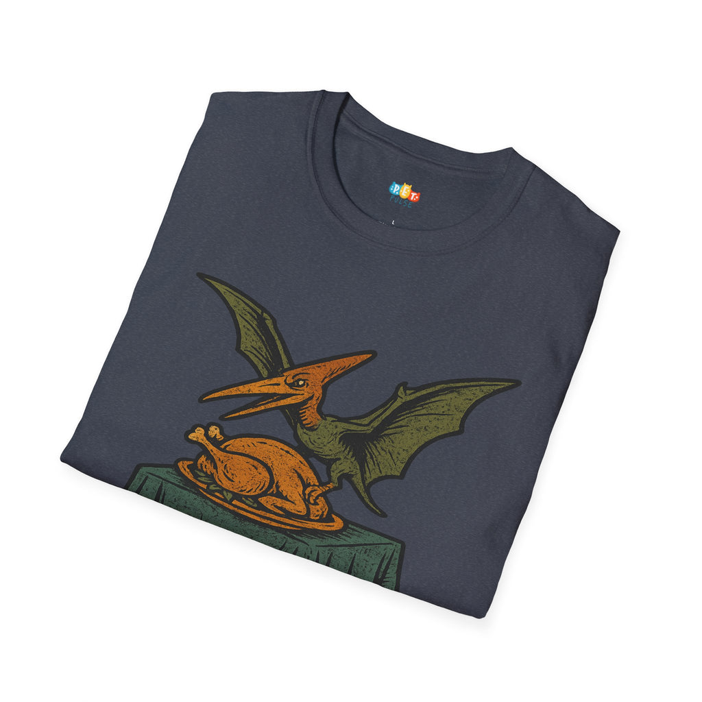 Dinner Is Served Pterodactyl Thanksgiving T-Shirt - Funny Flying Dinosaur Turkey Day Prehistoric Holiday Feast Tee
