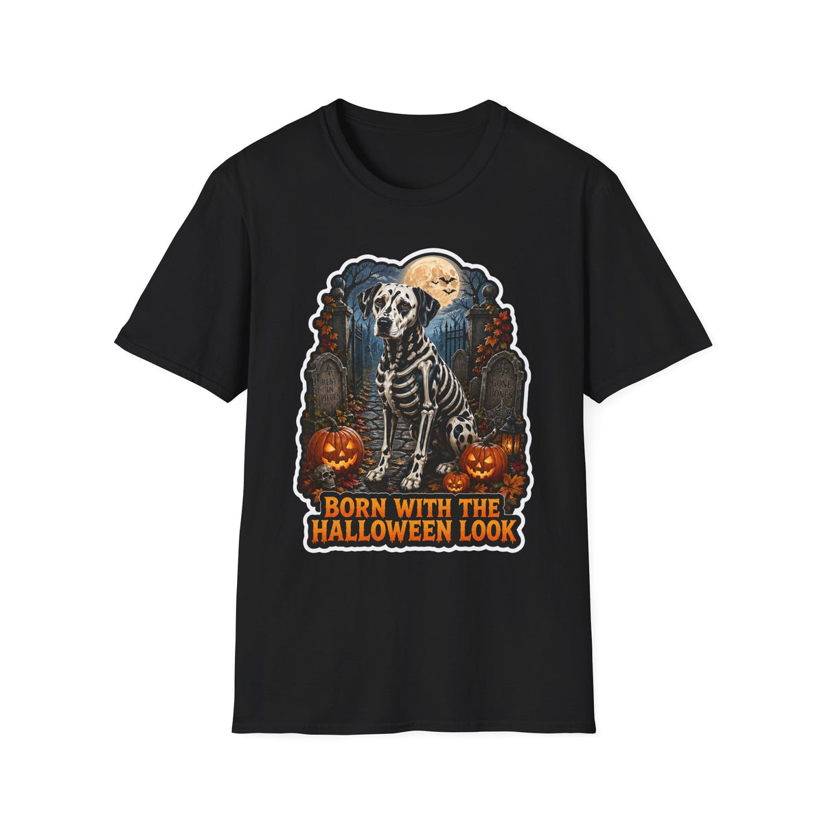 Born with the Halloween Look Dalmatian Skeleton T-Shirt | Halloween Pet T-Shirts Collection by PetPulse