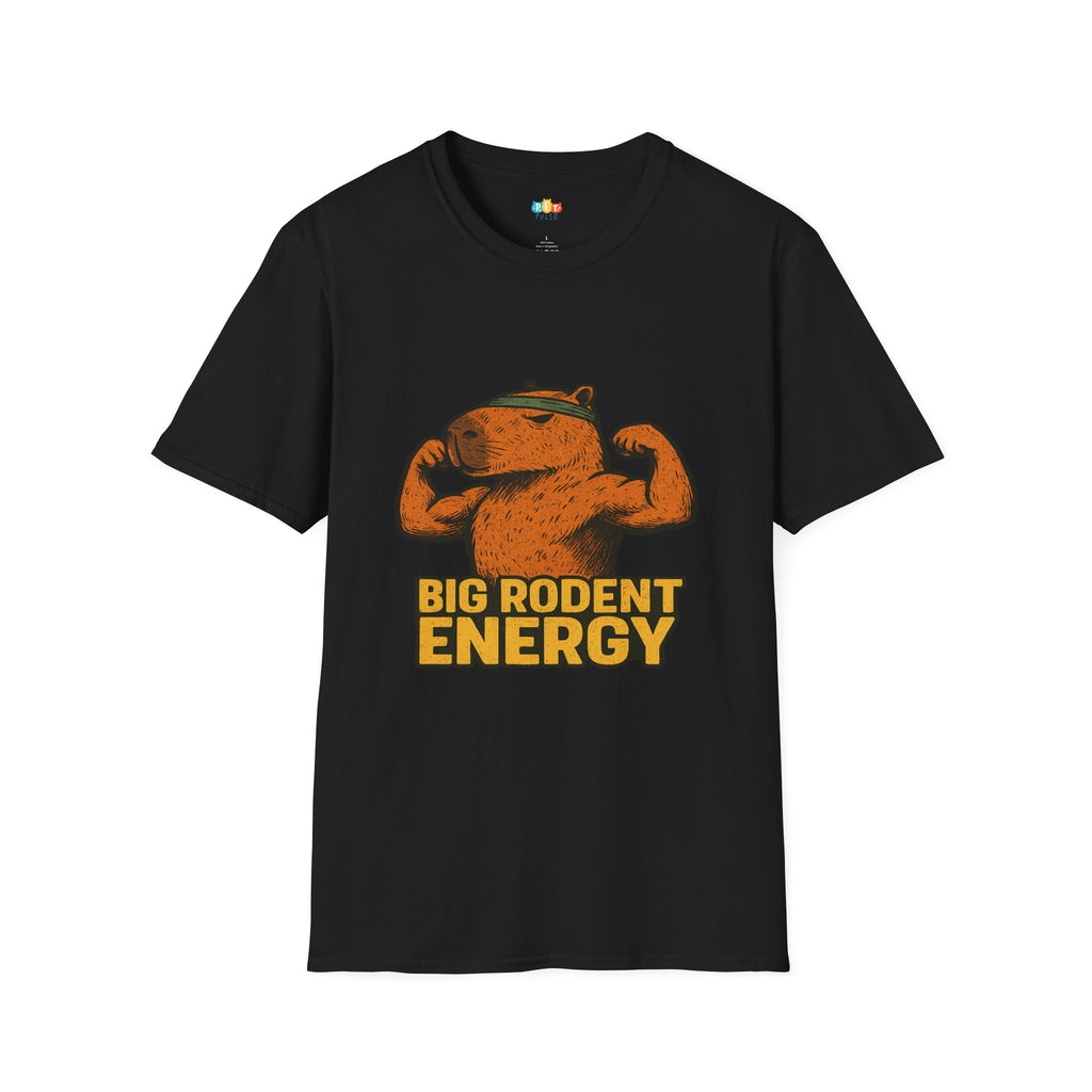 Big Rodent Energy Buff Capybara Flexing T-Shirt - Funny Strong Gym Fitness Muscle Animal Lover Graphic Tee