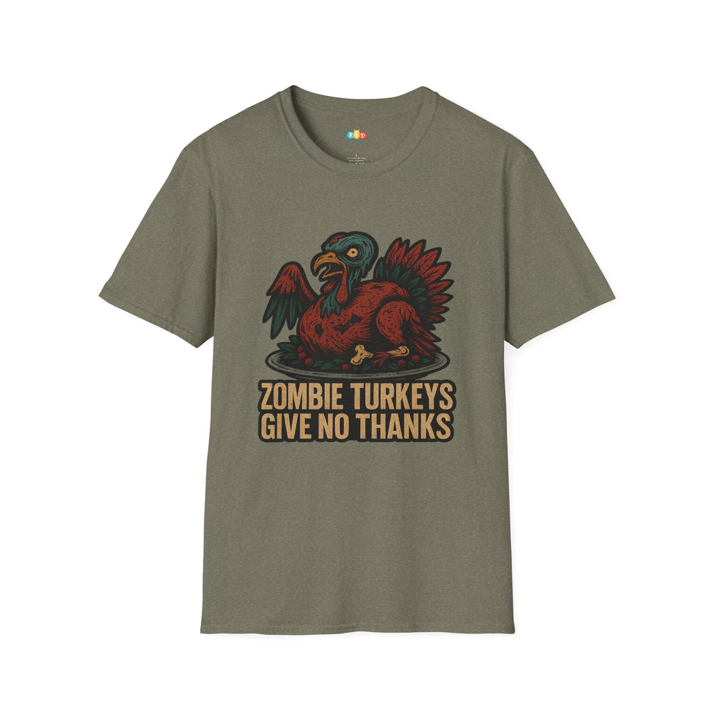 Zombie Turkeys Give No Thanks T-Shirt - Funny Thanksgiving Horror Halloween Undead Bird Graphic Tee