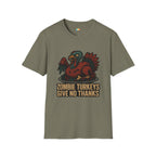 Zombie Turkeys Give No Thanks T-Shirt - Funny Thanksgiving Horror Halloween Undead Bird Graphic Tee