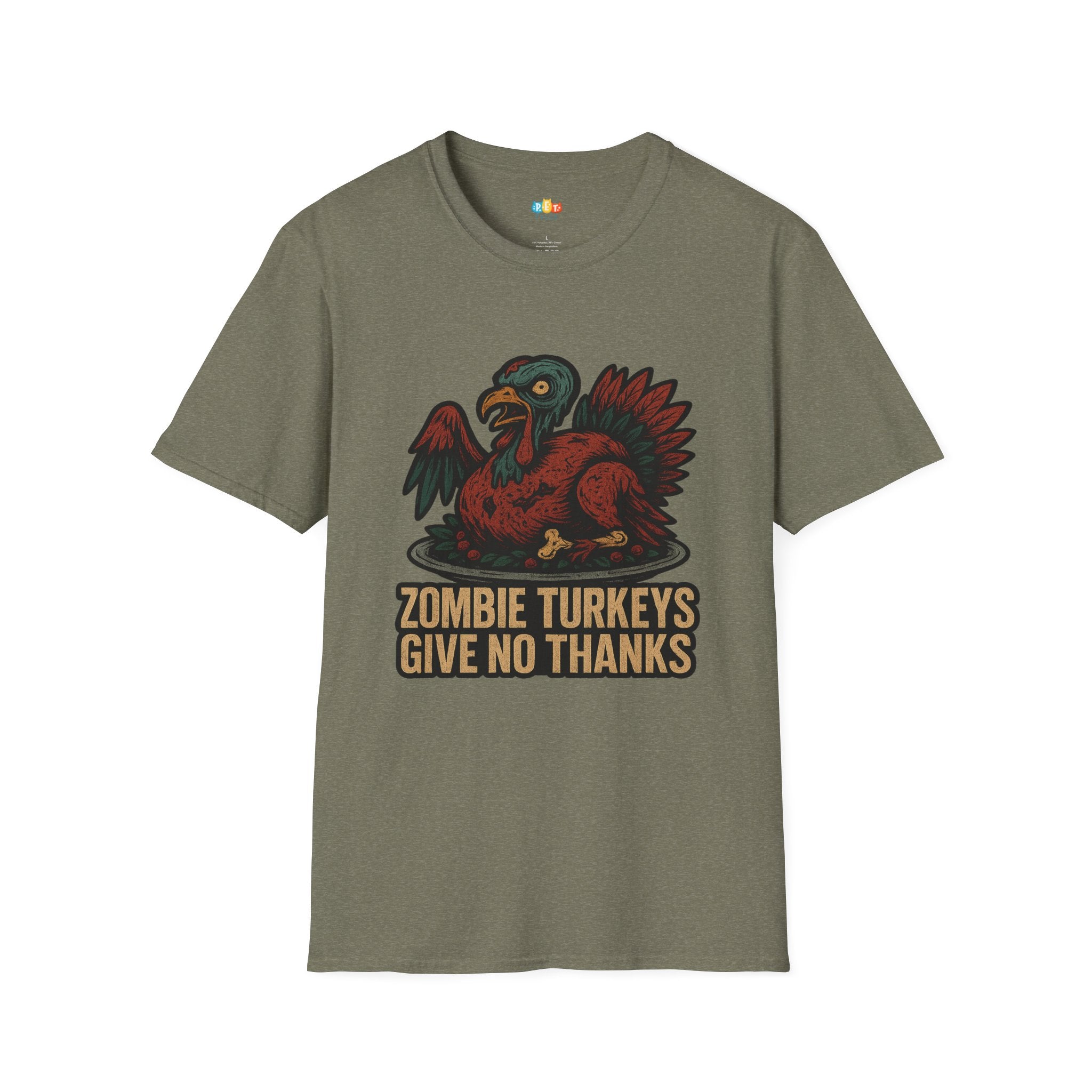 Zombie Turkeys Give No Thanks T-Shirt - Funny Thanksgiving Horror Halloween Undead Bird Graphic Tee