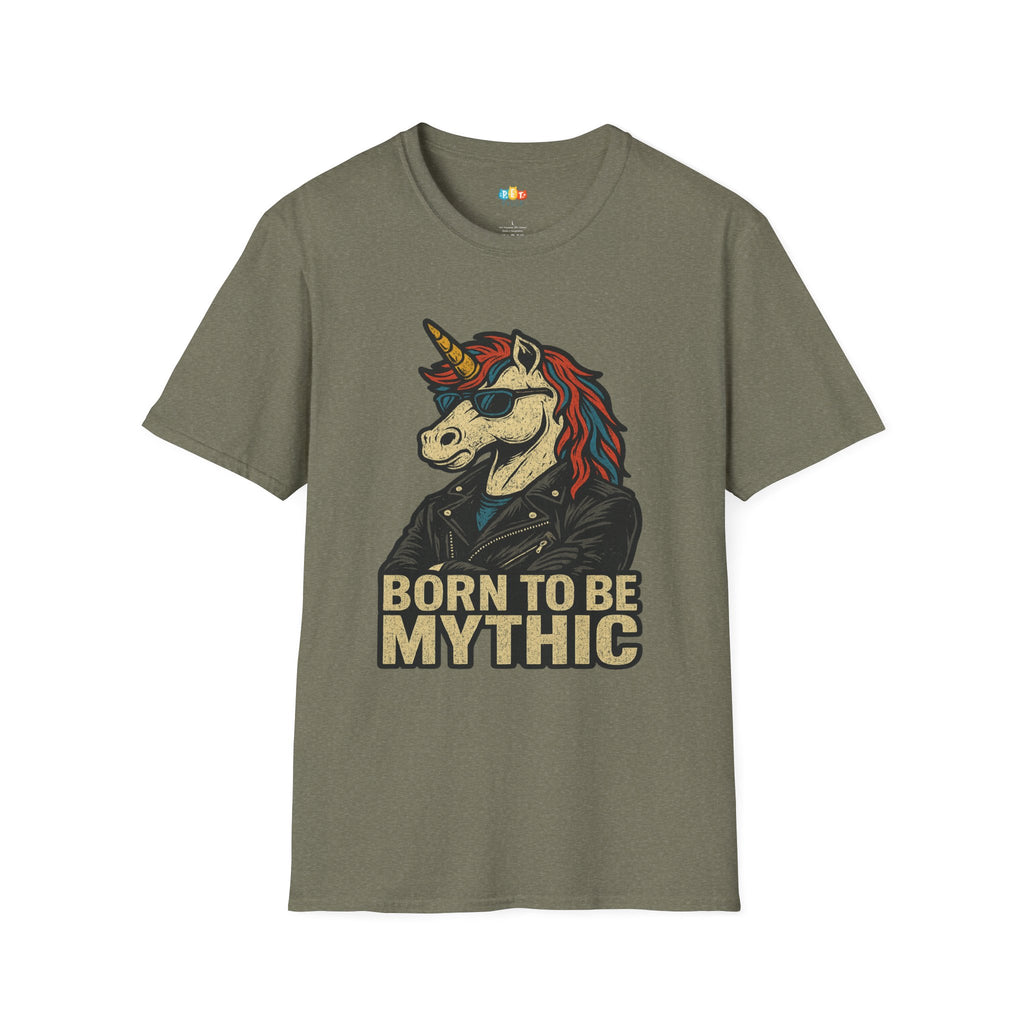 Born to Be Mythic Unicorn T-Shirt - Funny Cool Leather Jacket Biker Fantasy Magic Rebel Graphic Tee