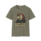 Born to Be Mythic Unicorn T-Shirt - Funny Cool Leather Jacket Biker Fantasy Magic Rebel Graphic Tee