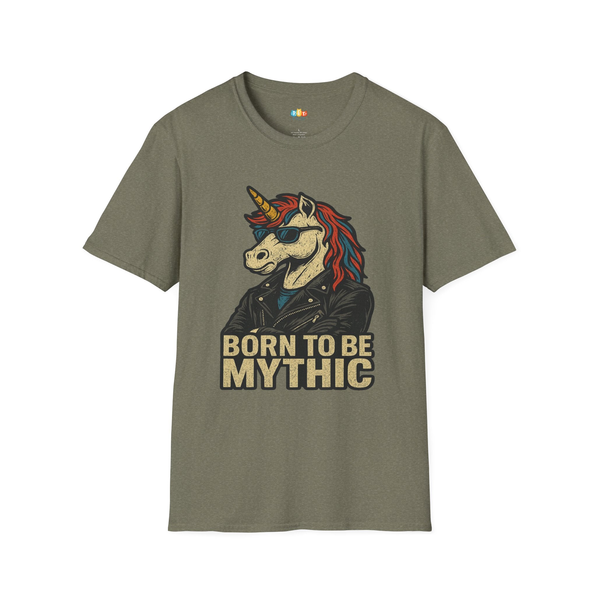 Born to Be Mythic Unicorn T-Shirt - Funny Cool Leather Jacket Biker Fantasy Magic Rebel Graphic Tee