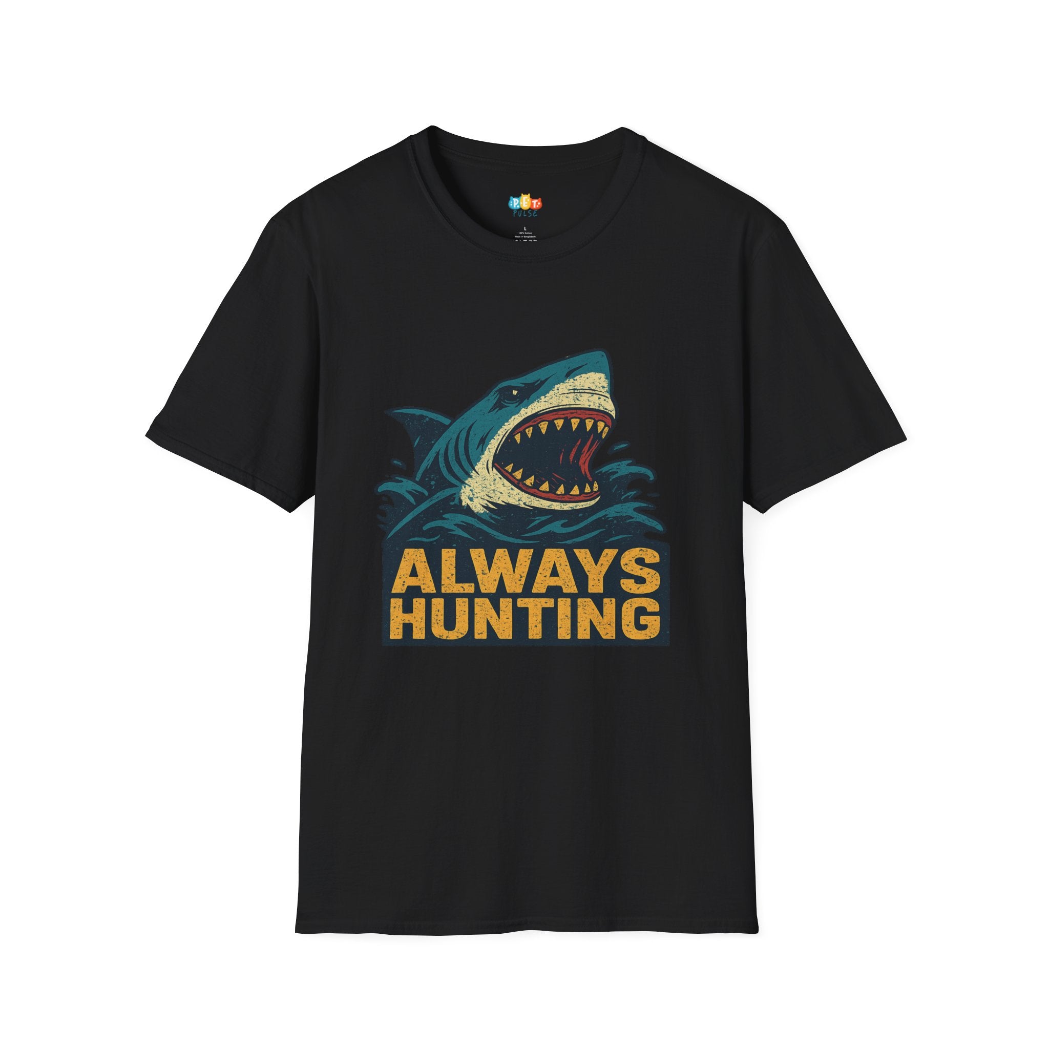"Always Hunting" Vintage Shark Persistence T-Shirt - Retro Water Action Pursuit Tee