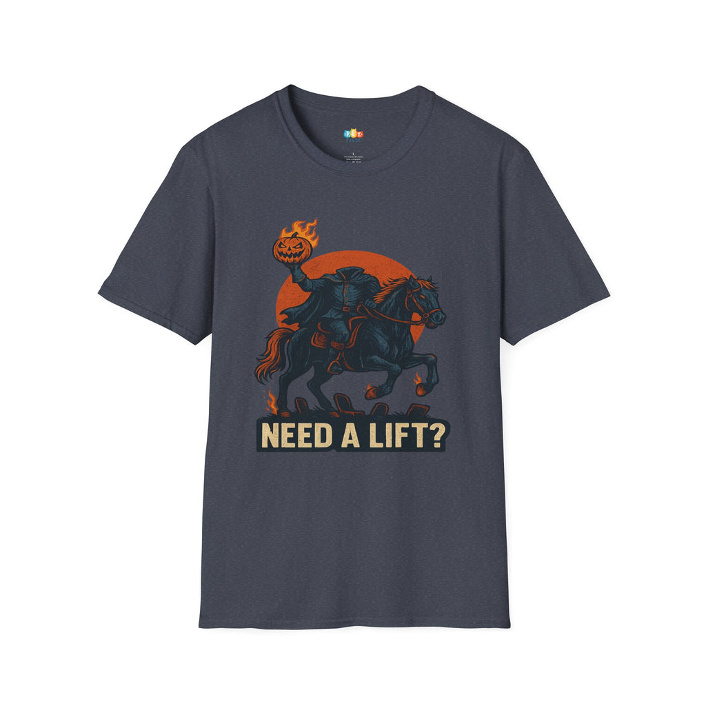 Need A Lift Halloween T-Shirt - Headless Horseman Uber Horror Comedy Gothic Spooky Fall Graphic Tee