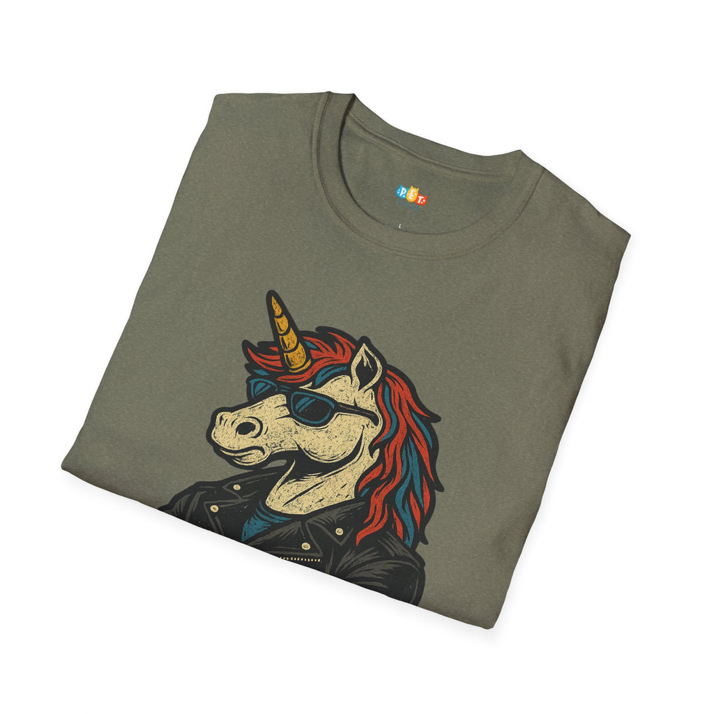 Born to Be Mythic Unicorn T-Shirt - Funny Cool Leather Jacket Biker Fantasy Magic Rebel Graphic Tee