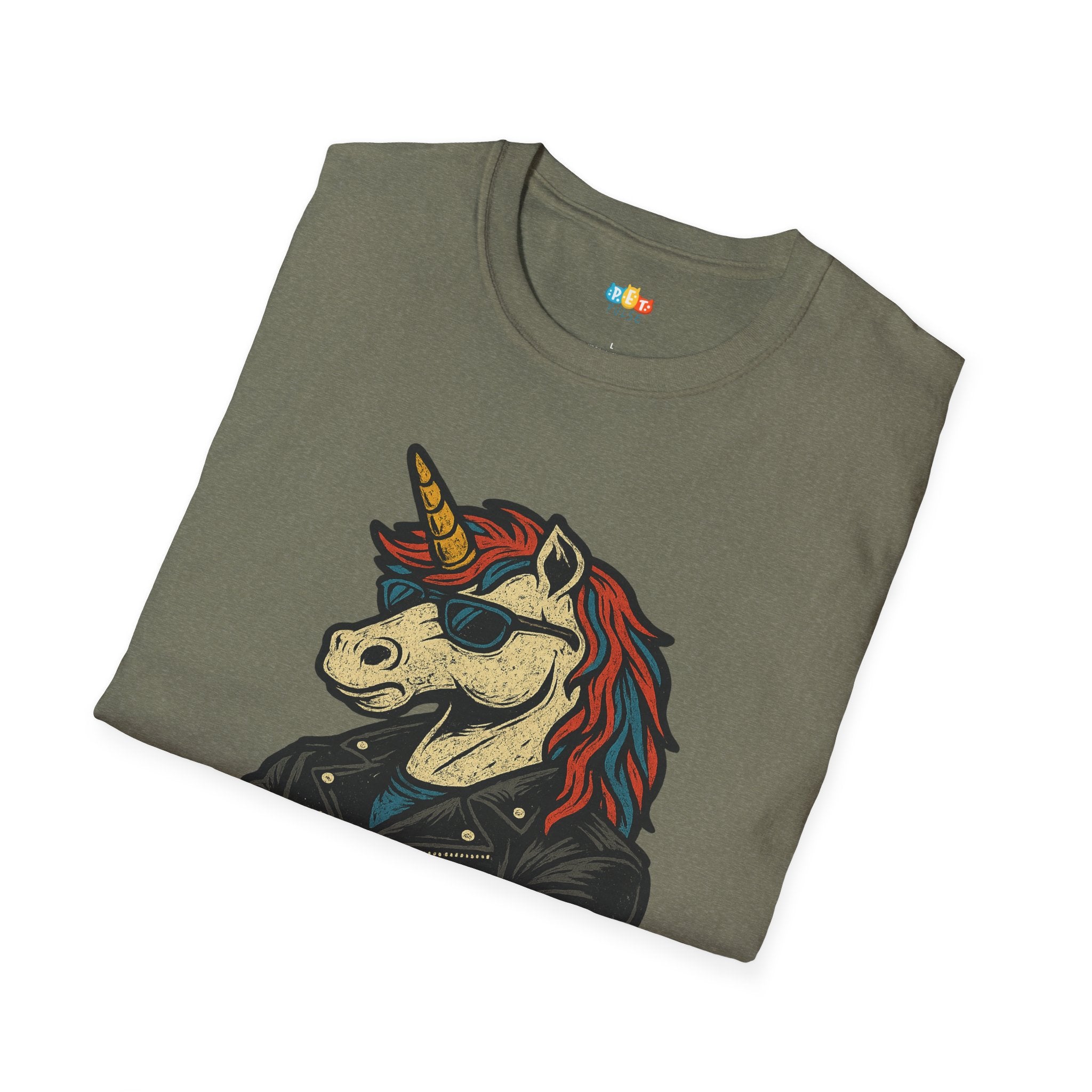 Born to Be Mythic Unicorn T-Shirt - Funny Cool Leather Jacket Biker Fantasy Magic Rebel Graphic Tee