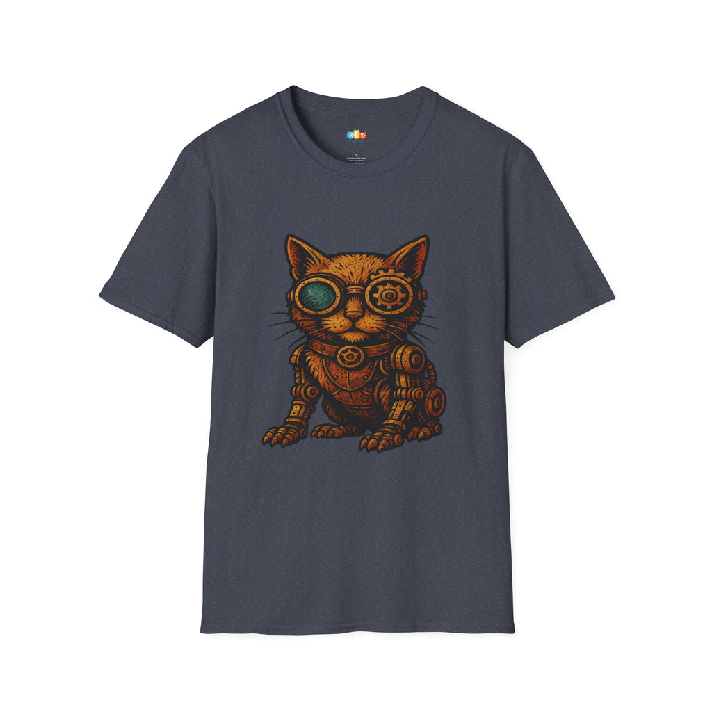 Steampunk Cat T-Shirt - Funny Mechanical Feline Victorian Gears Goggles Engineer Cyberpunk Graphic Tee