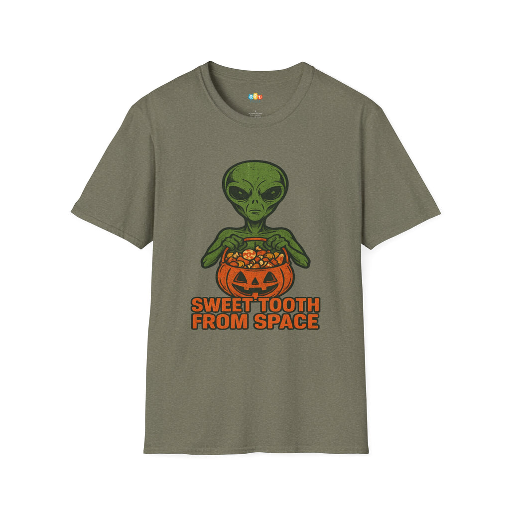 Sweet Tooth From Space Alien Halloween T-Shirt - Funny UFO Trick or Treat Candy Sci-Fi Tee