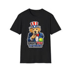 I Want You to Throw Funny Uncle Sam Yellow Labrador T-Shirt | Patriotic Lab Retriever Tennis Ball Graphic Tee | Uncle Sam Pups