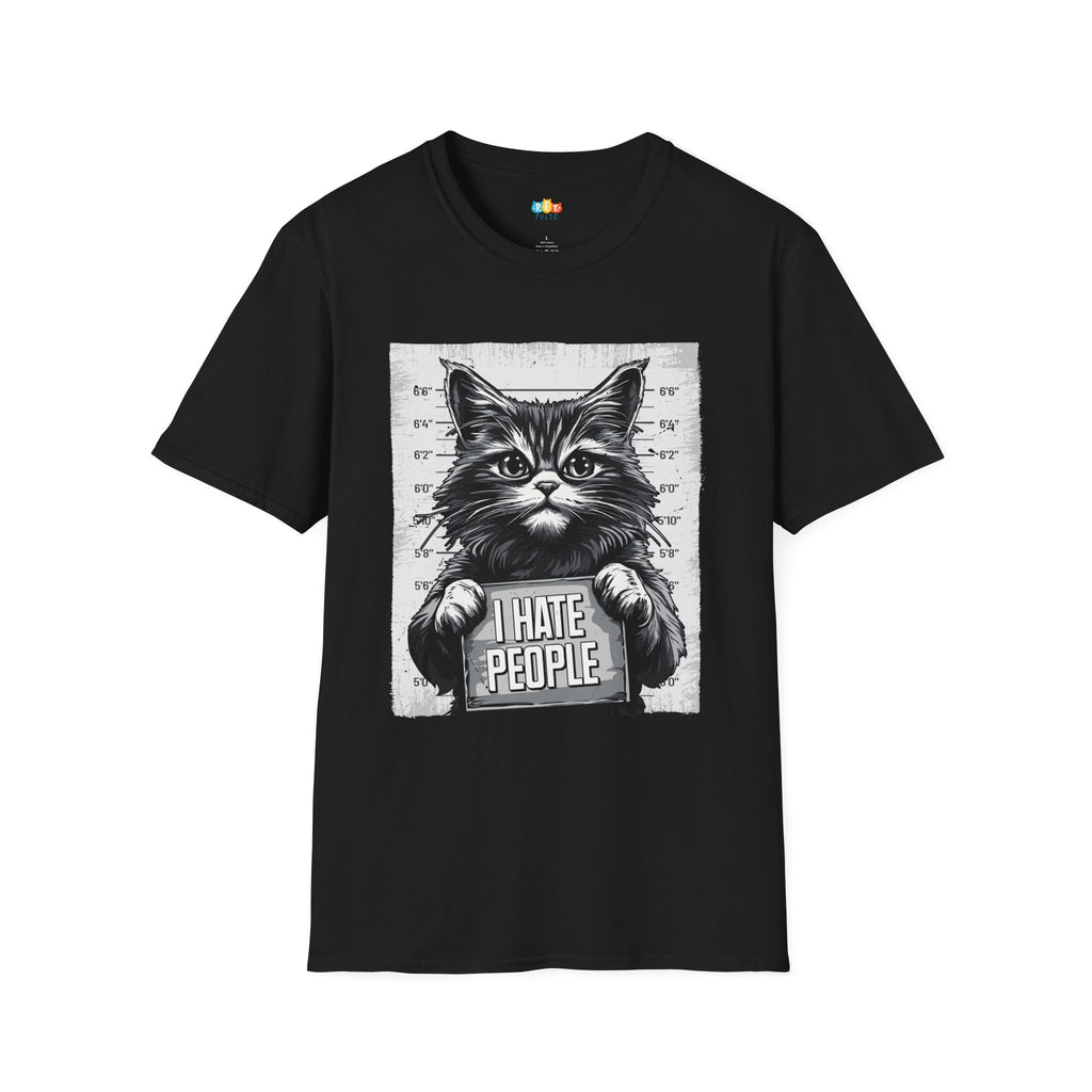 I Hate People Halloween T-Shirt - Grumpy Cat Mugshot Horror Comedy Gothic Spooky Fall Graphic Tee