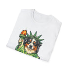 Herding Freedom's Flock Funny Australian Shepherd Statue of Liberty T-Shirt | Lady Liberty Pups Collection by PetPulse