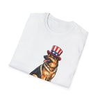 Heel For Your Country Funny Uncle Sam German Shepherd T-Shirt | Patriotic GSD Obedience Top Hat Graphic Tee | Uncle Sam Pups