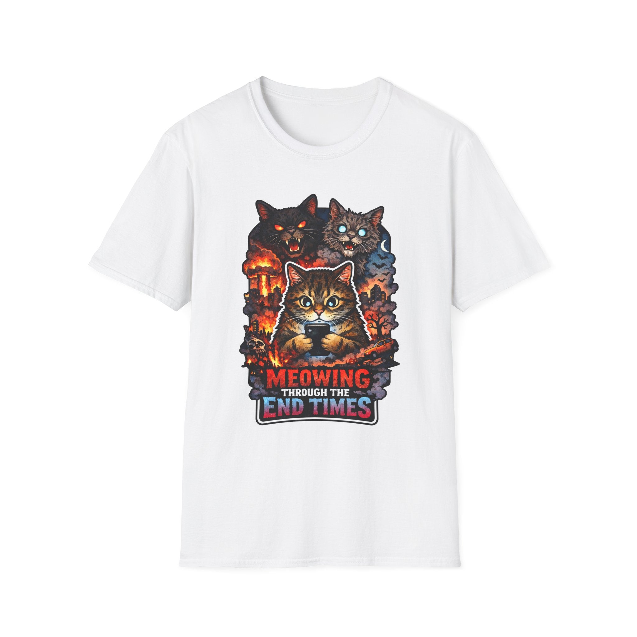 Meowing Through The End Times Funny Apocalypse Cat T-Shirt | Tech Pack Collection by PetPulse
