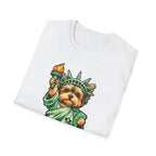 Small Dog Big Liberty Funny Yorkie Statue of Liberty T-Shirt | Lady Liberty Pups Collection by PetPulse