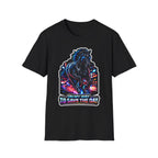 On My Way to Save the Day Action Hero Horse T-Shirt | Neon Black Stallion Superhero Graphic Tee | Mane Event Collection by PetPulse