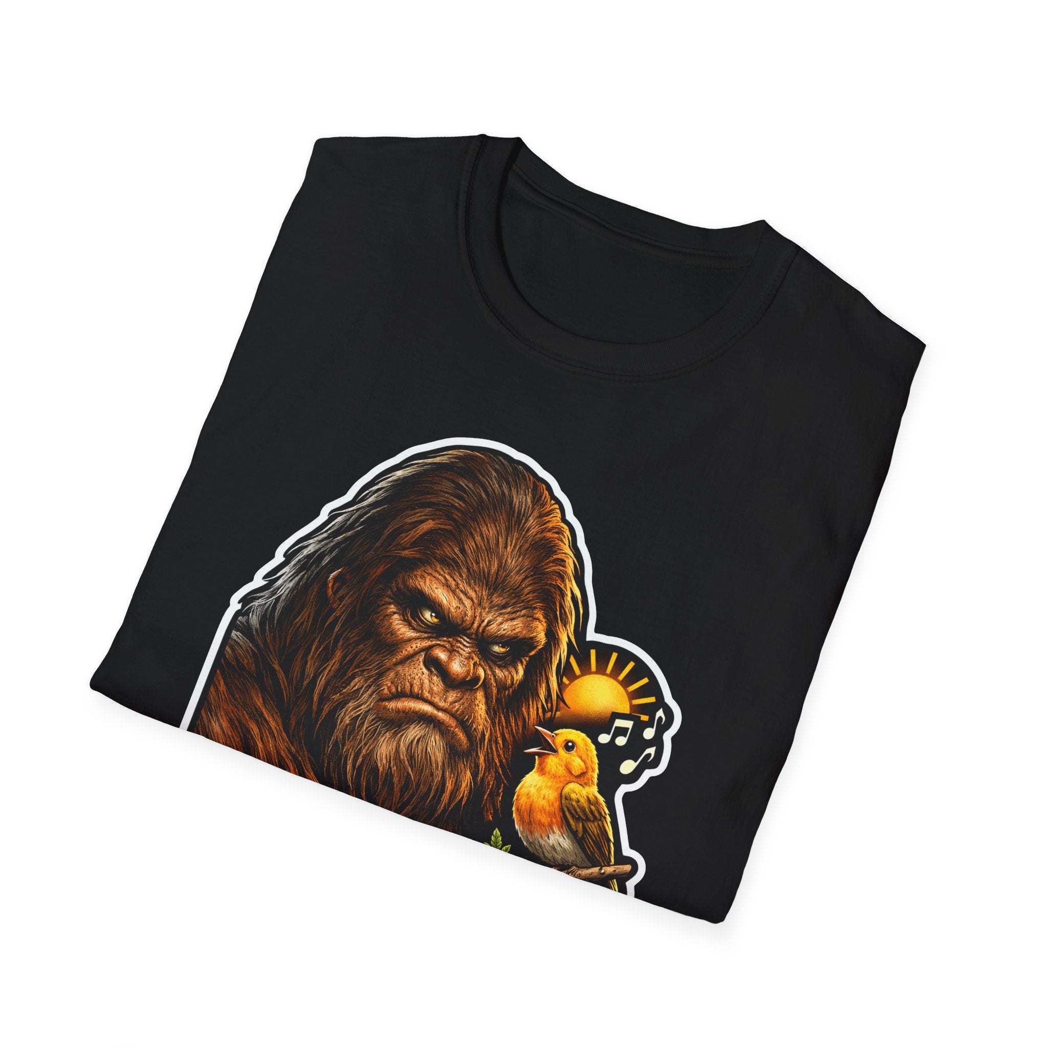 Grumpy Before Dawn Funny Bigfoot Morning Bird T-Shirt | Cryptid Companions Collection by PetPulse