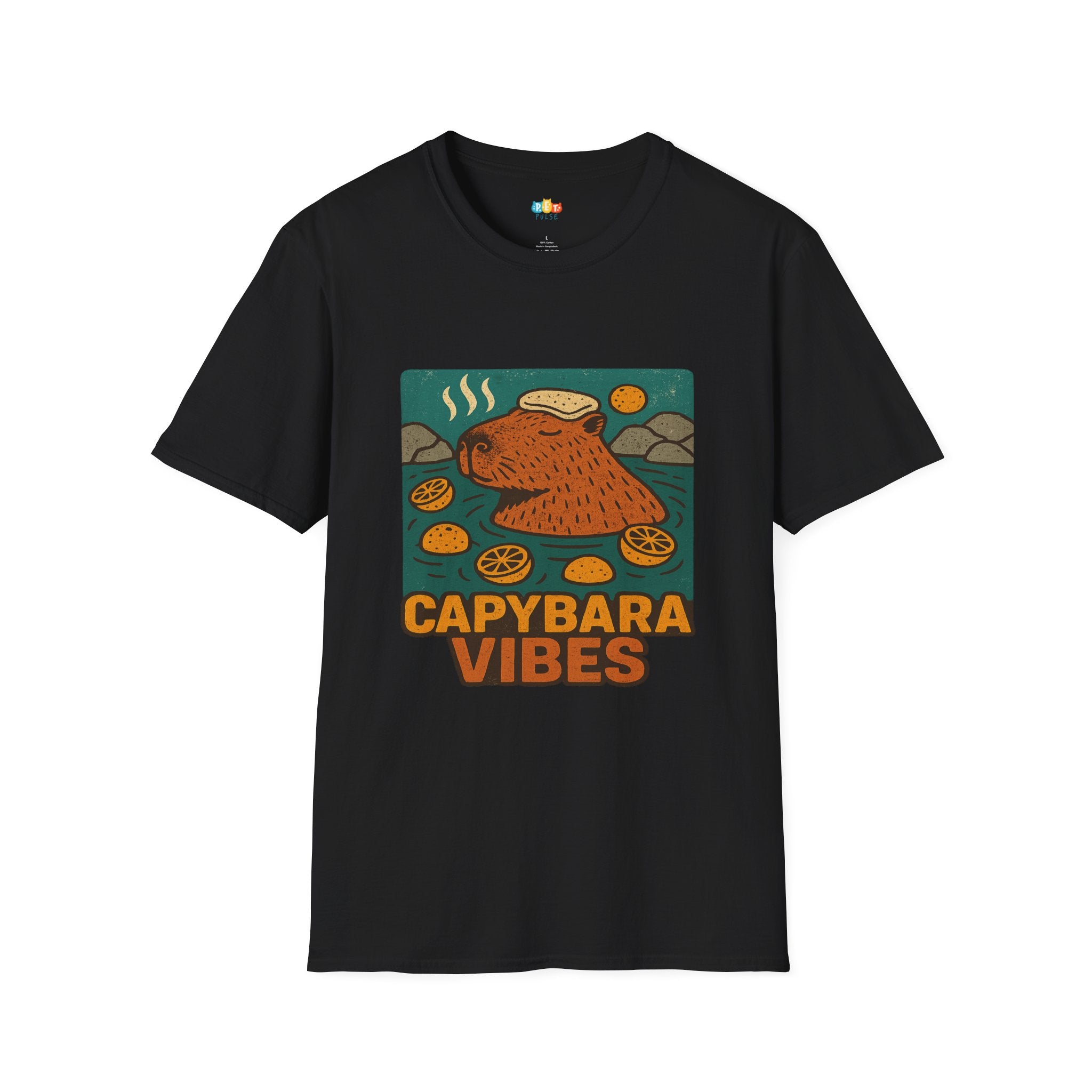 Capybara Vibes Hot Springs Relaxation T-Shirt - Funny Spa Day Orange Slice Bath Chill Animal Lover Tee