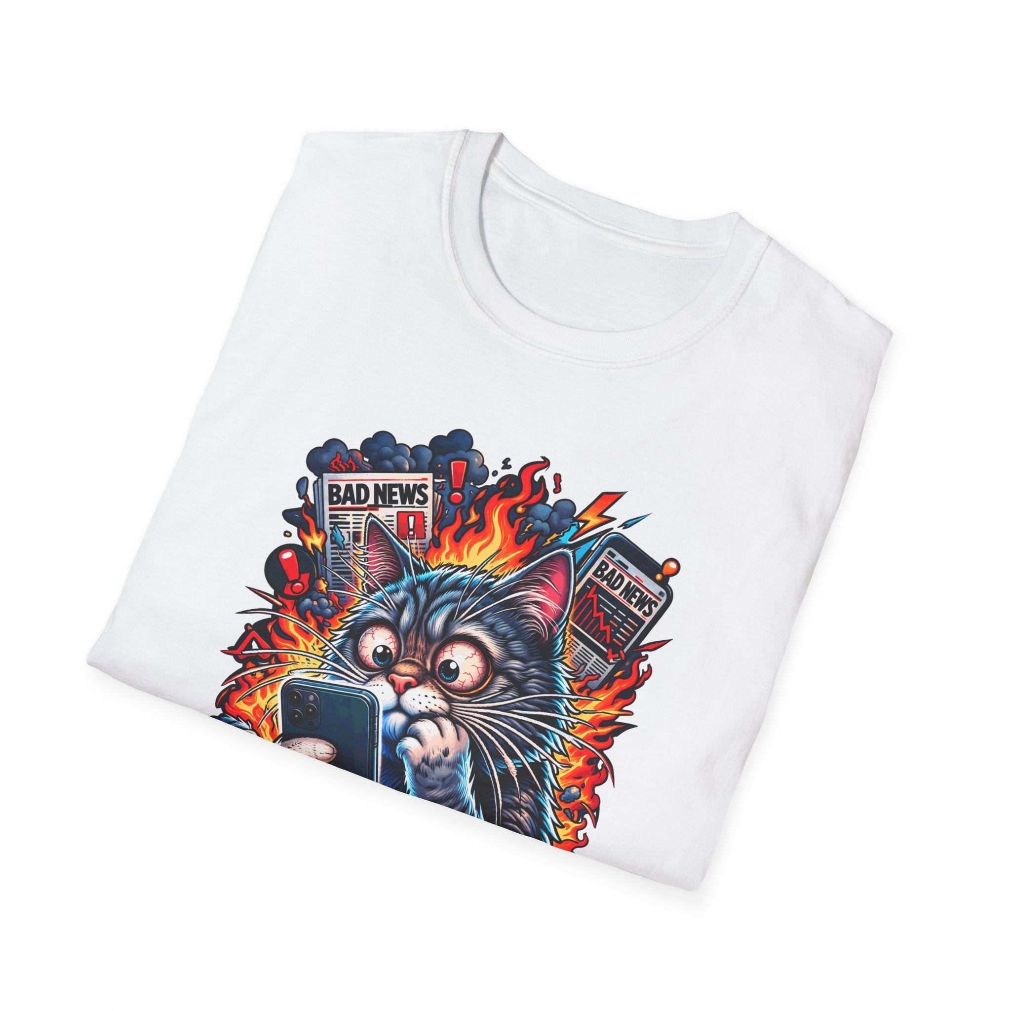 Even My Whiskers Are Stressed Funny News Overload Cat T-Shirt | Tech Pack Collection by PetPulse