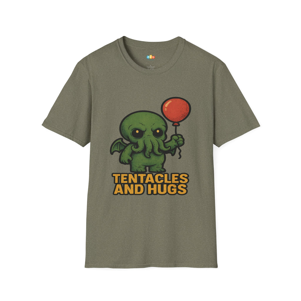 Tentacles and Hugs Cthulhu T-Shirt - Funny Cute Lovecraft Octopus Monster Horror Comedy Graphic Tee