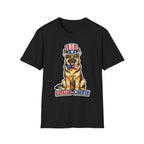 Loyalty and Liberty Patriotic German Shepherd T-Shirt | Uncle Sam GSD Top Hat and Bow Tie Graphic Tee | Uncle Sam Pups