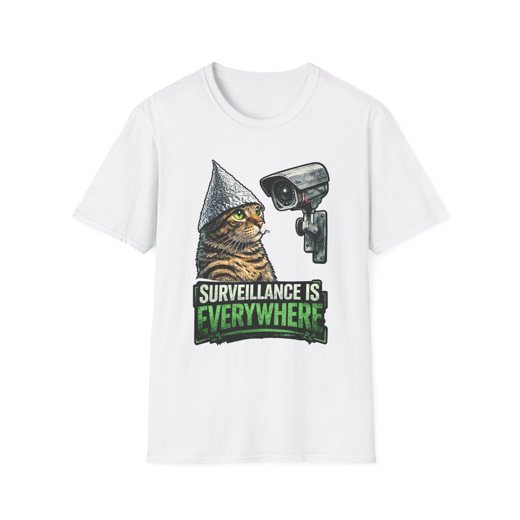 Surveillance Is Everywhere Funny Conspiracy Cat with Security Camera T-Shirt | Cat-Spiracy Theorist Series | Pet-Spiracy Theorist Collection by PetPulse