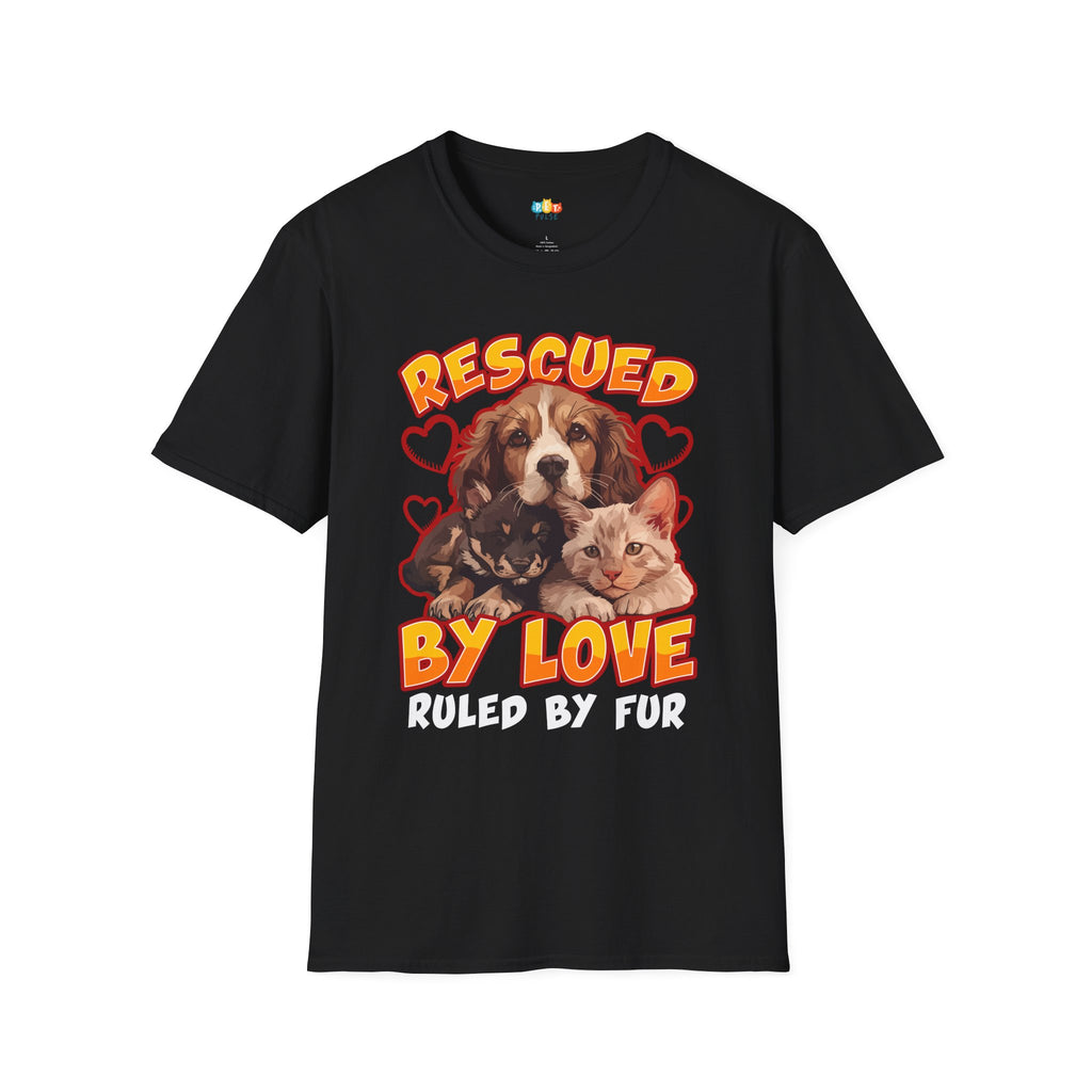 Rescued By Love Dog Cat T-Shirt - Multi Pet Rescue Parent Hero Dog Cat Puppy Kitten Graphic Tee