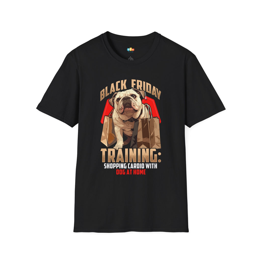 Black Friday Training Shopping Cardio With Dog At Home T-Shirt - Funny Pet Owner Holiday Shopping Thanksgiving Graphic Tee