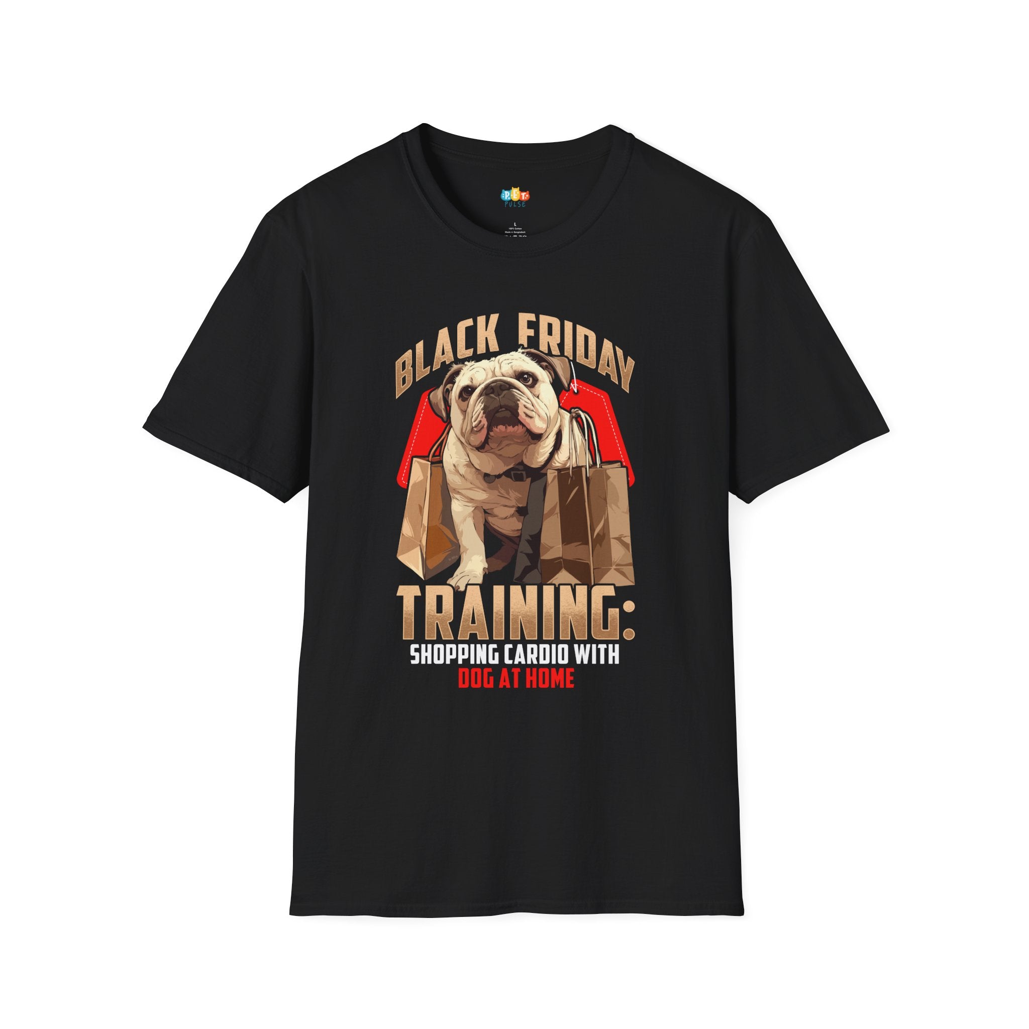 Black Friday Training Shopping Cardio With Dog At Home T-Shirt - Funny Pet Owner Holiday Shopping Thanksgiving Graphic Tee