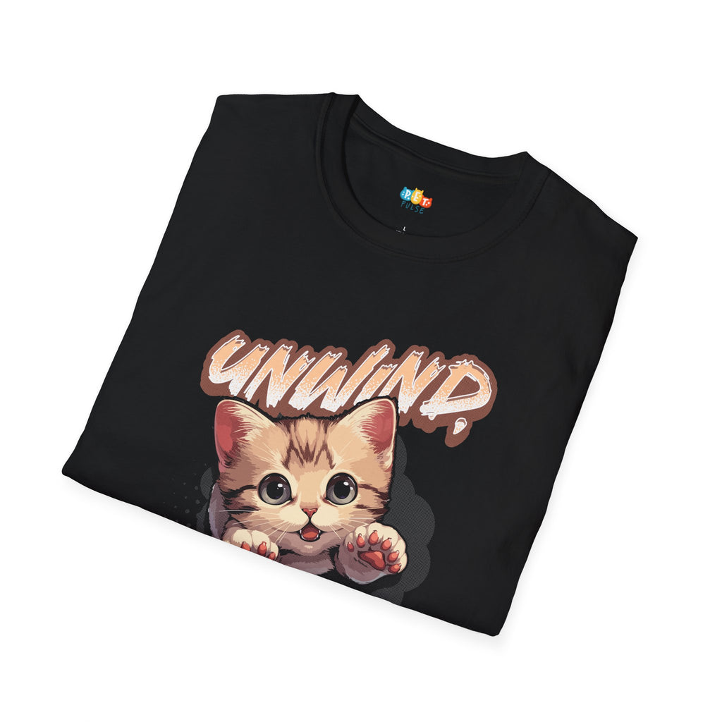 Unwind Uncork T-Shirt - Funny Cat Wine Lover Relaxation Wine Time Cat Mom Stress Relief Graphic Tee