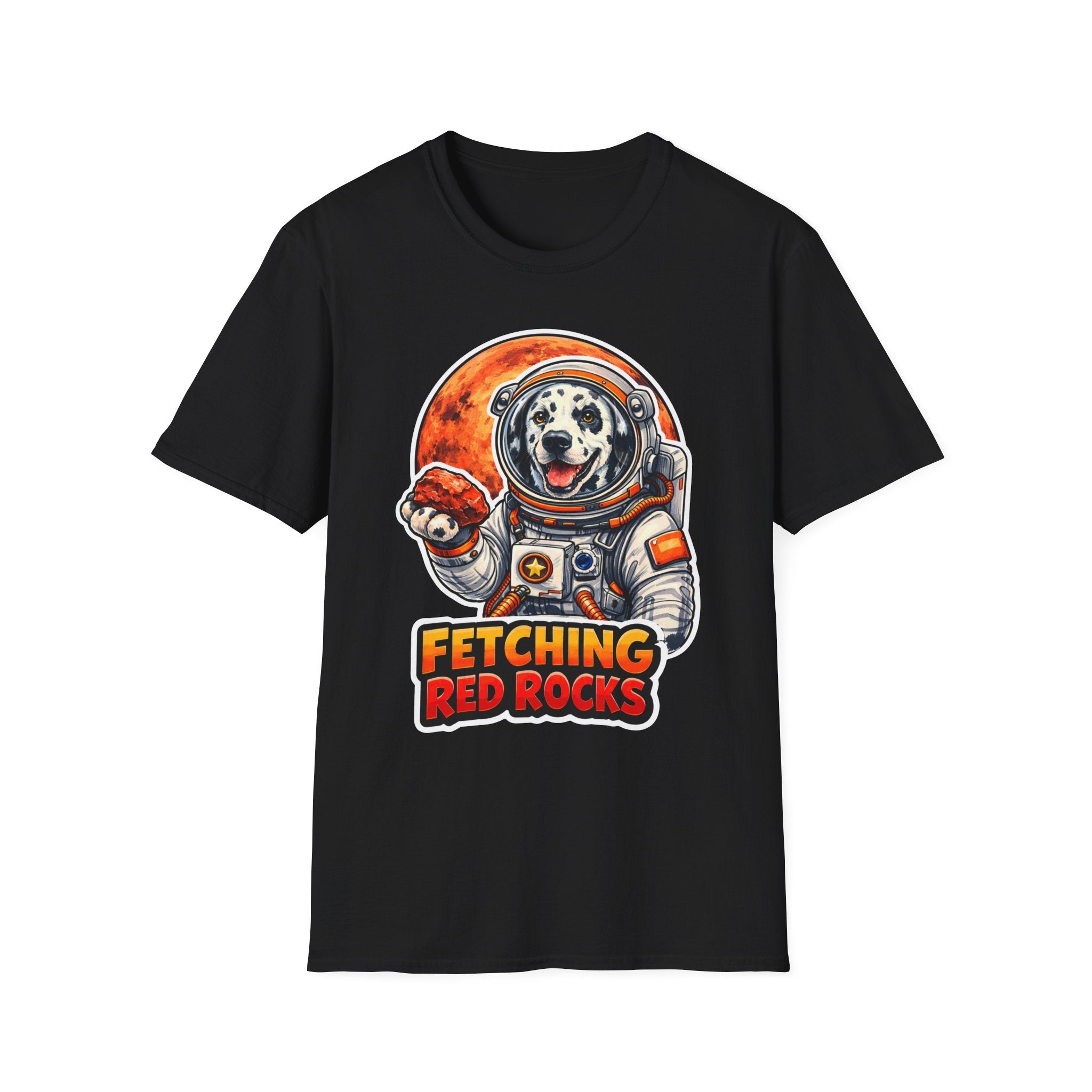 Fetching Red Rocks Funny Dalmatian Astronaut T-Shirt | Cosmic Encounters Collection by PetPulse
